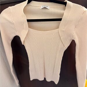 Workshop Republic Clothing Ribbed Square Neck Sweater - Cream